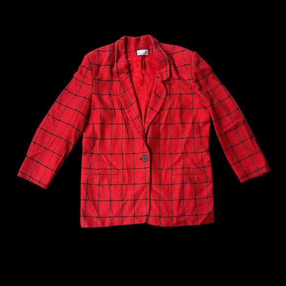 Vintage Red Plaid Blazer Jacket 1980s Pappagallo Size 14 Made In USA As Is - Picture 2 of 8